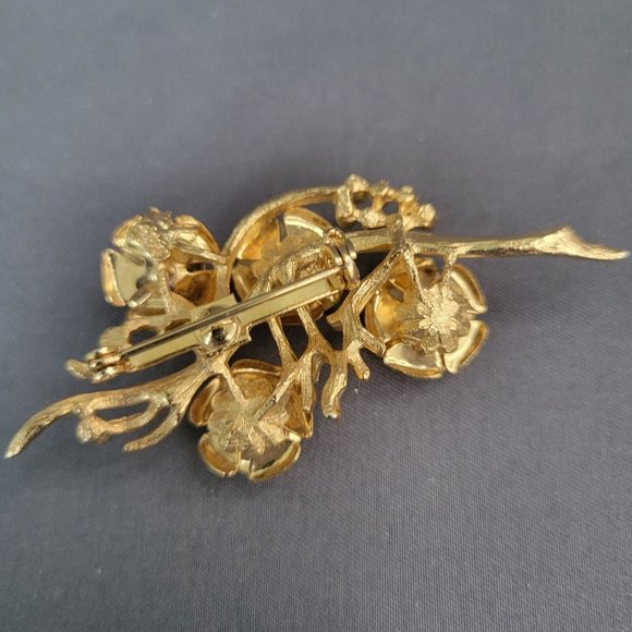 Coro Signed Vintage 1950S Women's Fashion Jewelry Gold Tone Brooch Pin Roses - Picture 4 of 6